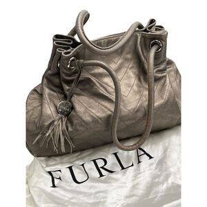 Vintage Furla Mini Carmen Satchel Metallic Leather Drawstring Handbag